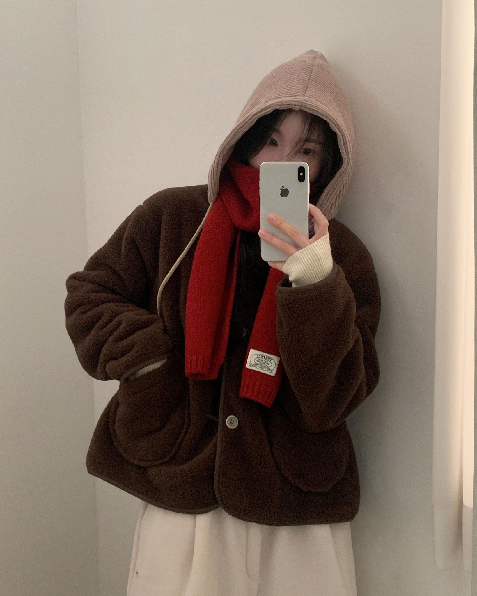 【優惠預訂】韓國拼色帽羊羔毛外套（3色）