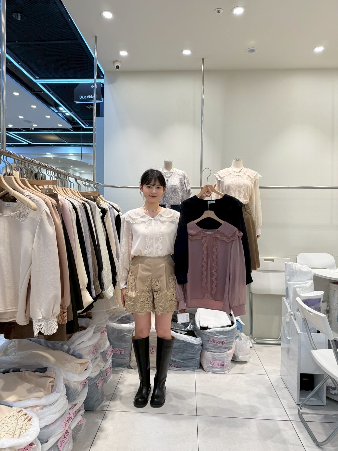 BR5145 雙層拼蕾絲水手領長袖上衣