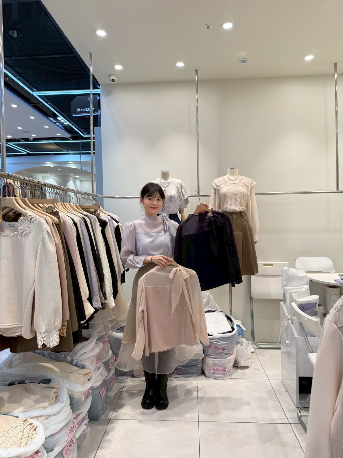 BR5138 淑女風紗質拼接蝴蝶結上衣