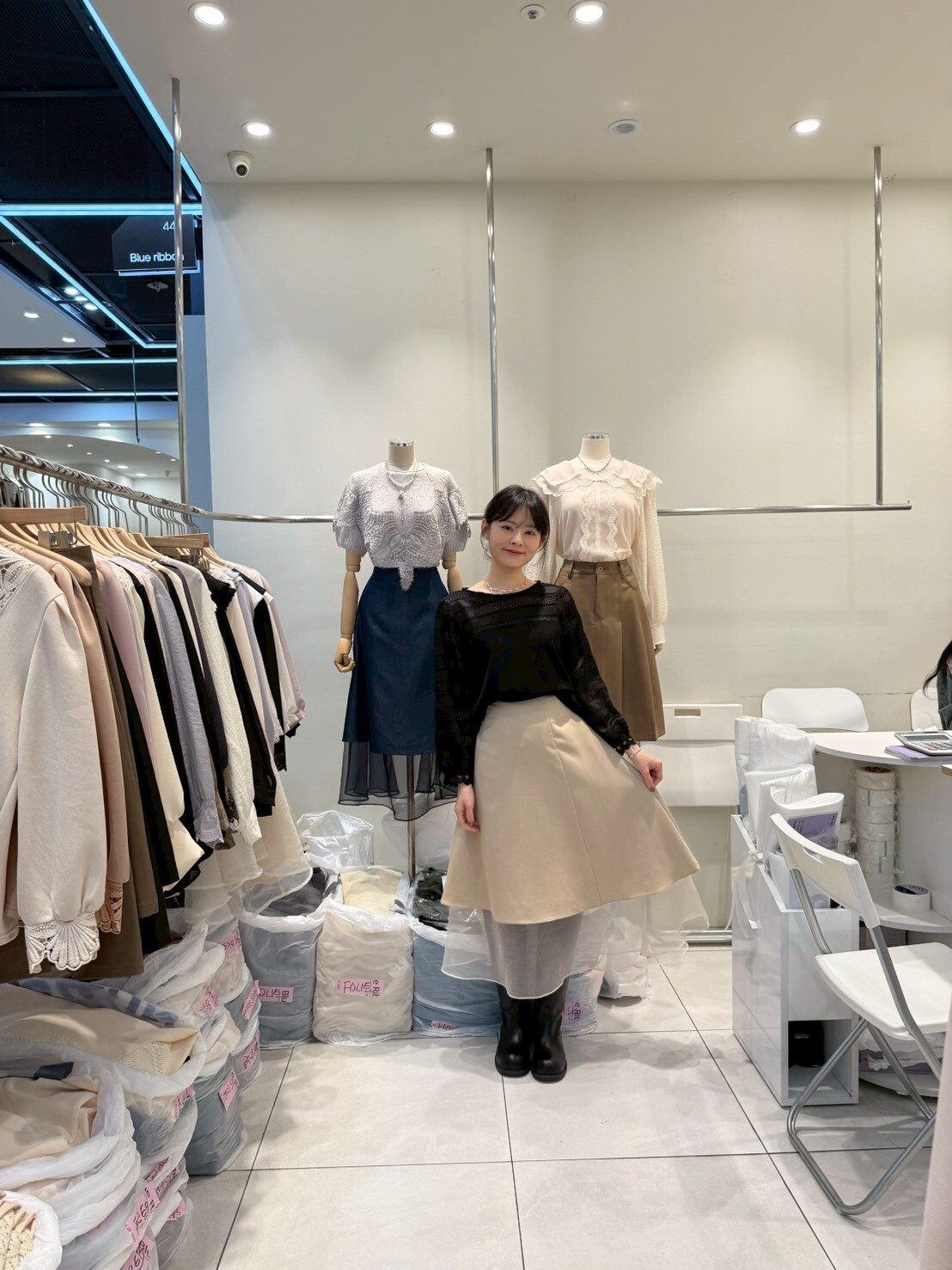 BR5123 後橡筋拼紗A字半身裙