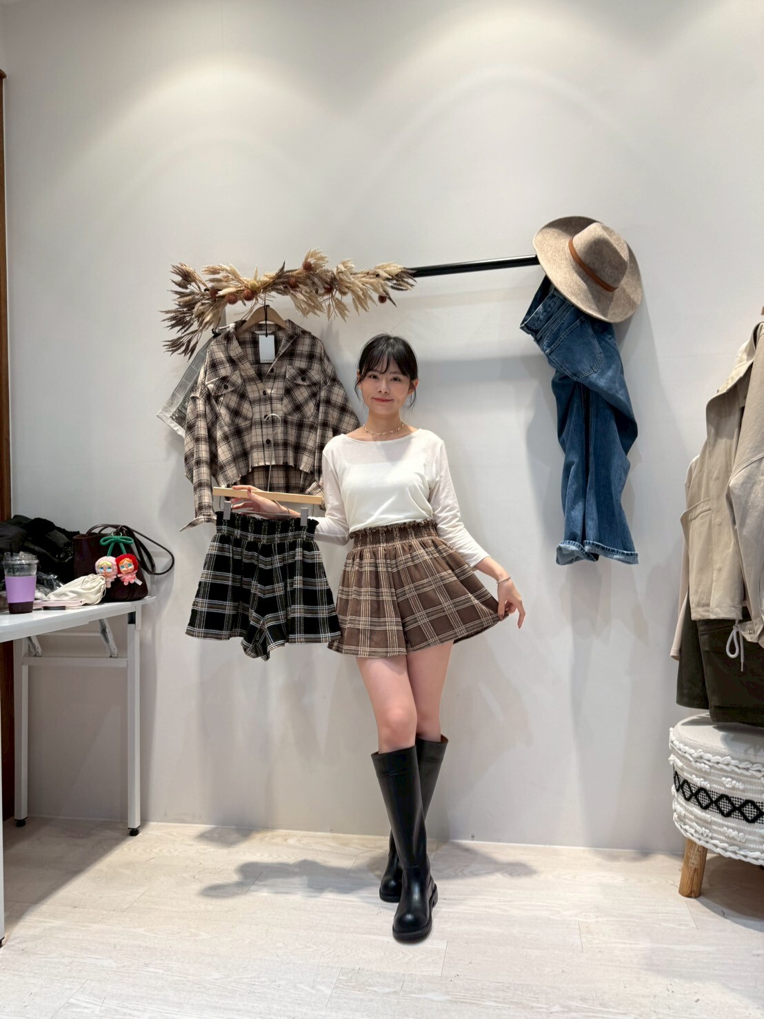 CP5103 英倫風格紋小褲裙