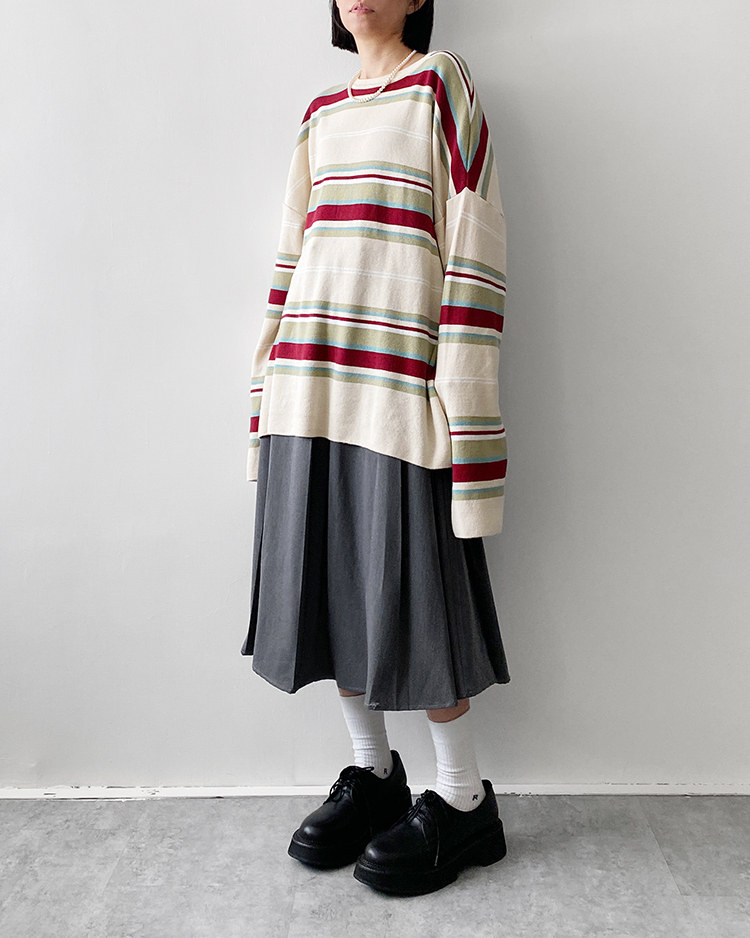 MKT-2825 針織條紋男友衫 ʙᴇɪɢᴇ