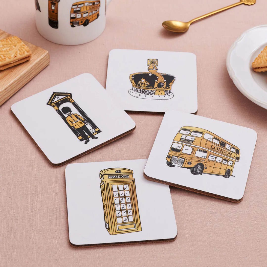 1VE1026-010 VICTORIA EGGS London Icons Set of 4 Coasters #CTR44/P4 (D-EU-E)