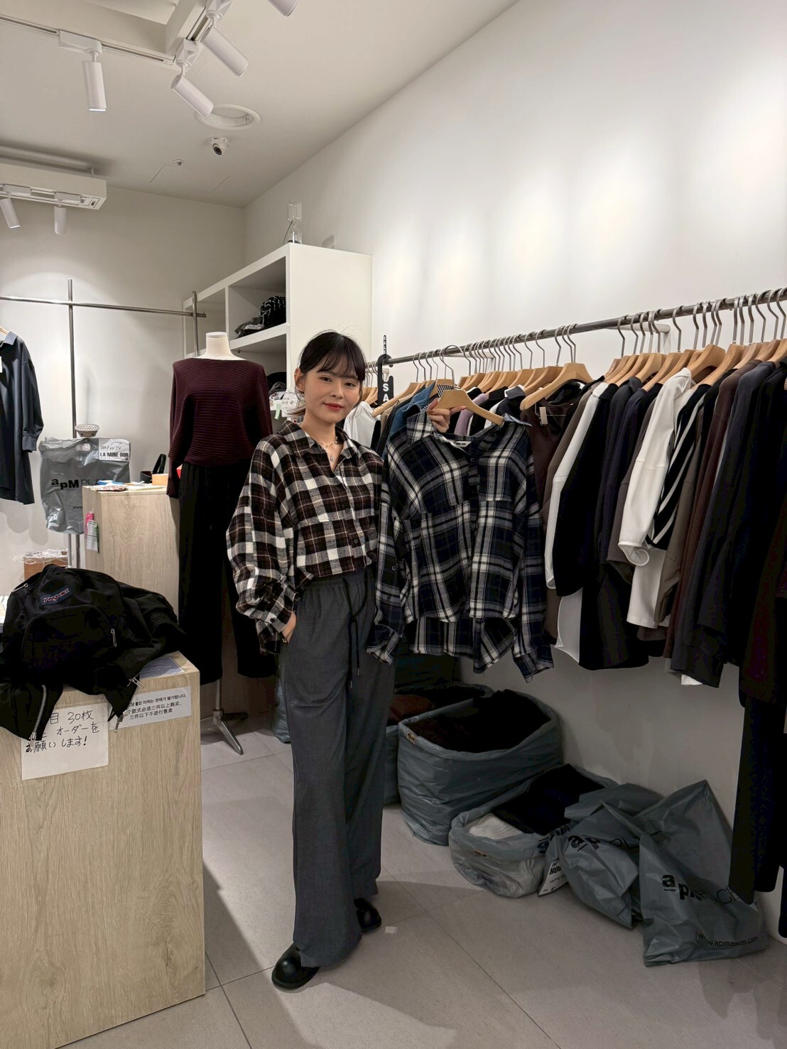 LA5101 前短後長英倫格紋排扣恤衫