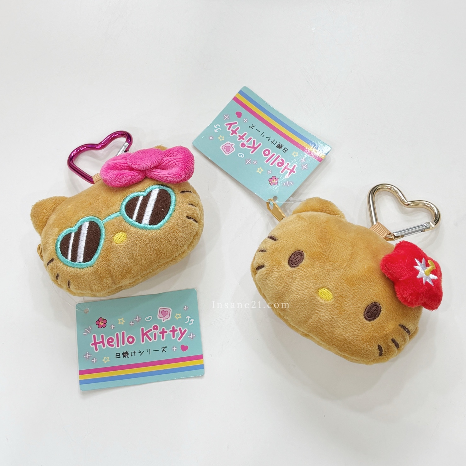 SANRIO 三麗鷗 HELLO KITTY 曬黑墨鏡零錢包 愛心扣吊飾