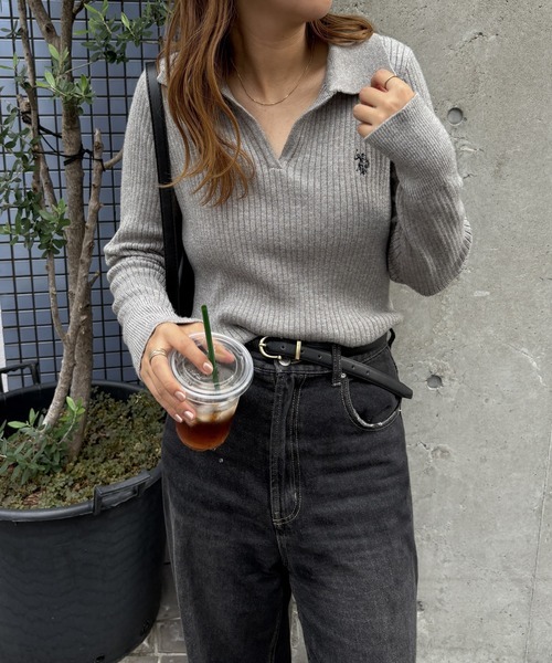 <快速出貨>U.S. POLO ASSN. 開領坑條針織上衣 四色