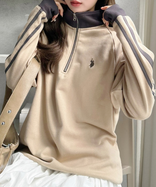 日本🇯🇵連線 U.S. POLO ASSN. 線條配色設計半拉鍊運動衫 男女可穿 刺繡 半拉鍊 運動衫 休閒 長袖 6色(任買兩件711免運)/預購