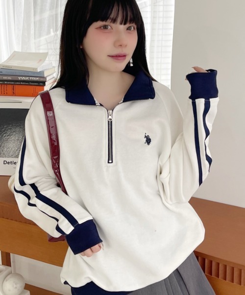 日本🇯🇵連線 U.S. POLO ASSN. 線條配色設計半拉鍊運動衫 男女可穿 刺繡 半拉鍊 運動衫 休閒 長袖 6色(任買兩件711免運)/預購