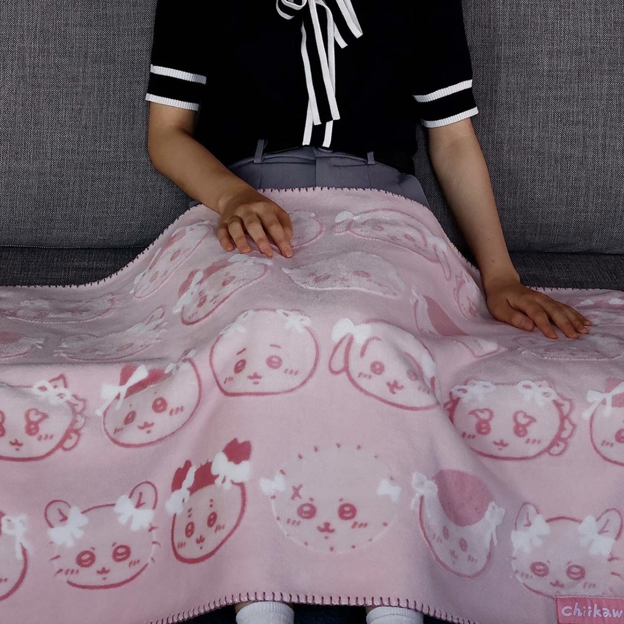 CHIIKAWA 吉伊卡哇 粉紅緞帶 毛毯 毯子 絲帶造型