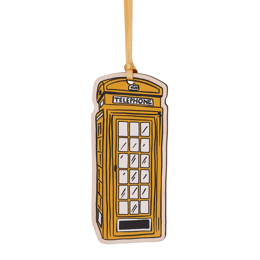 1VE1026-039 VICTORIA EGGS Gold Telephone Box Wooden Decoration #DEC10 (D-EU-E)