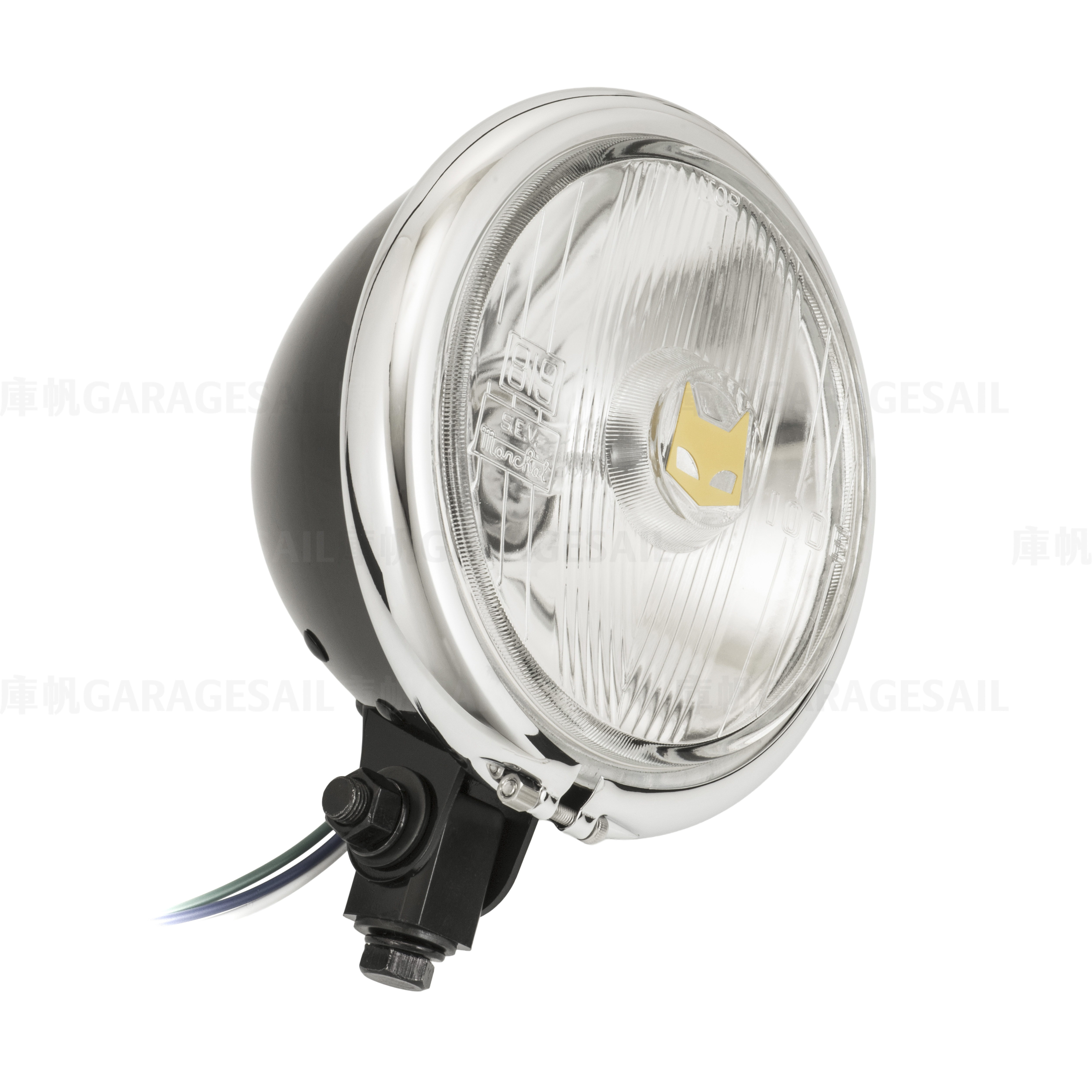 5.75" Bottom Mount Headlight Marchal 819 - Black&Chrome