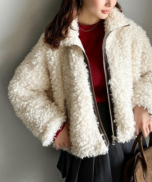 日本🇯🇵連線 Mily Bilet 蓬鬆貴賓狗毛捲捲夾克外套 短版 毛絨 針織衫 外套 夾克 長袖 3色(任買兩件711免運)/預購