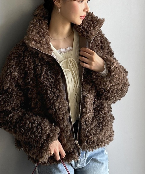 日本🇯🇵連線 Mily Bilet 蓬鬆貴賓狗毛捲捲夾克外套 短版 毛絨 針織衫 外套 夾克 長袖 3色(任買兩件711免運)/預購