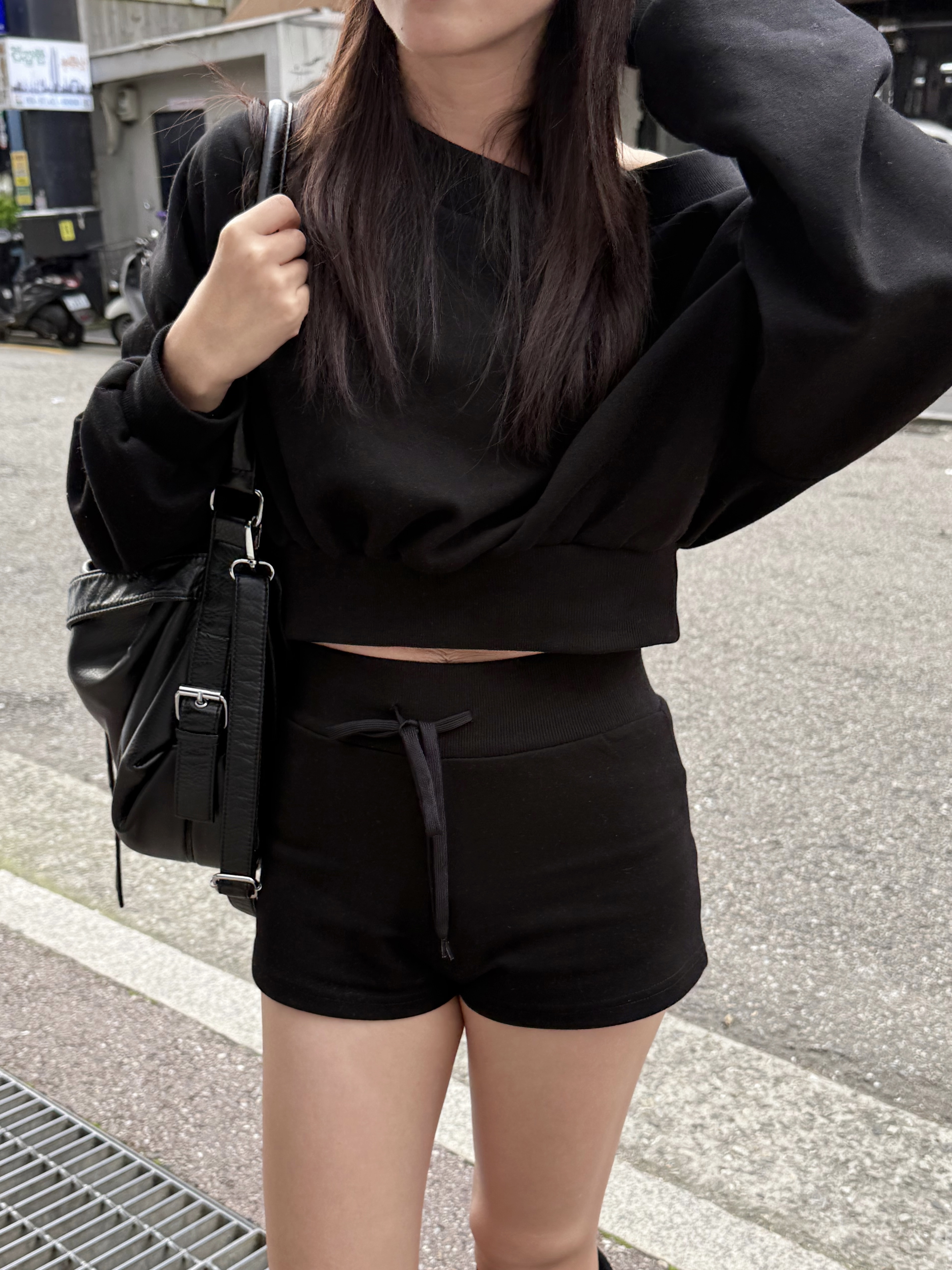 (訂購)小辣妹衛衣短褲套裝 P1028(灰/黑)