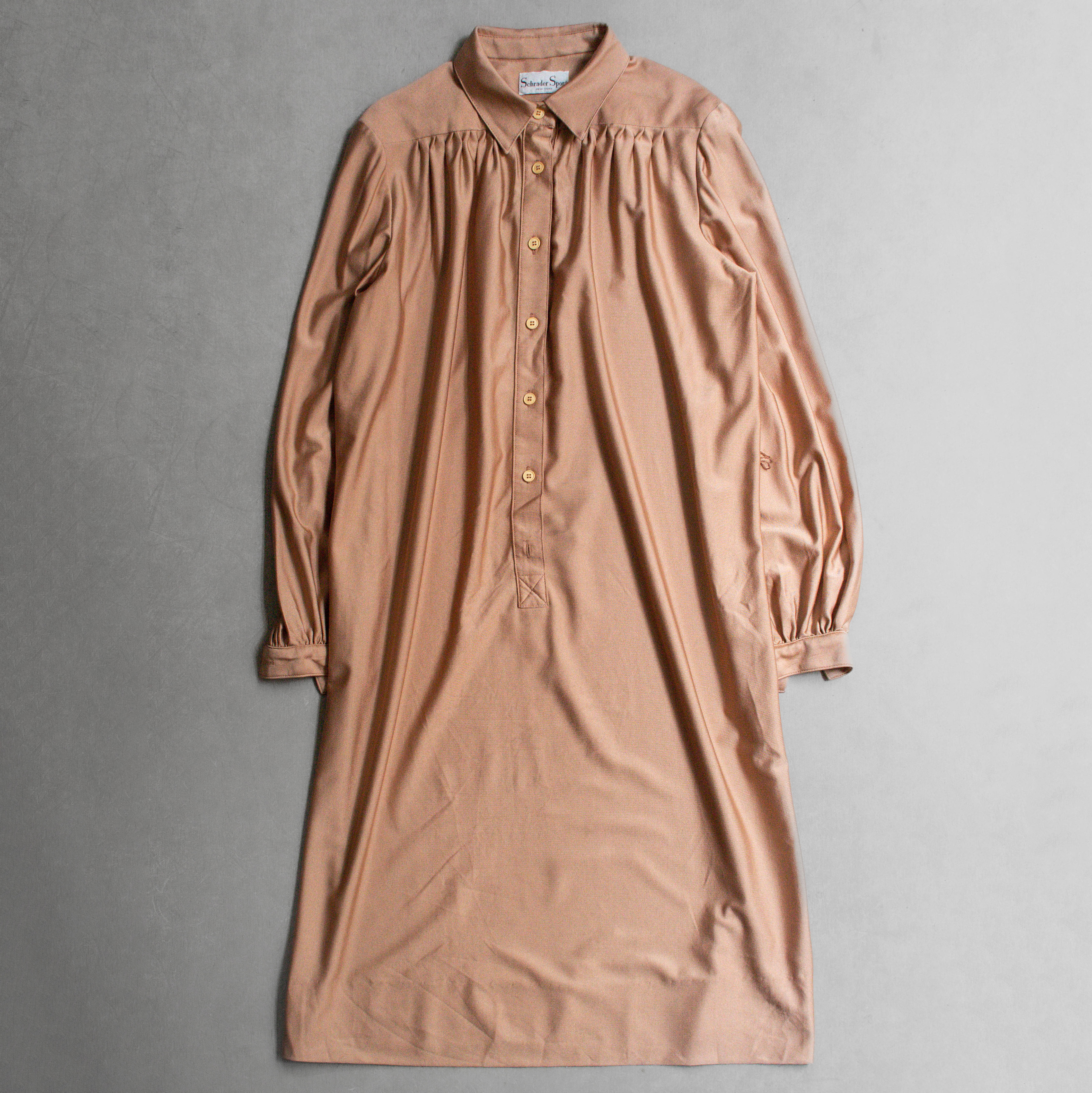 VINTAGE SHIRT DRESS 美國 駝色 連身 長袖 長版 襯衫 洋裝