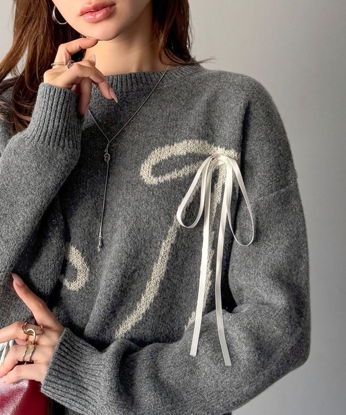 日本🇯🇵連線 Mily Bilet 蝴蝶結緞帶緹花針織套頭衫 針織 緞帶 絲帶 針織衫 套頭衫 長袖 4色(任買兩件711免運)/預購