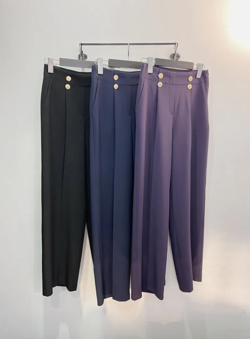 雙排金釦直筒褲-秋款(紫)