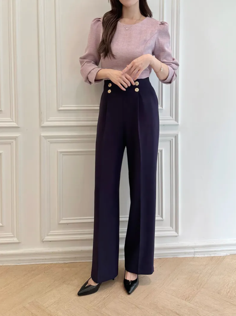 雙排金釦直筒褲-秋款(紫)