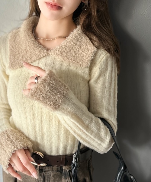 日本🇯🇵連線 Mily Bilet 可愛加倍!毛絨領針織上衣 羅紋 針織 套頭衫 毛茸茸 長袖 3色(任買兩件711免運)/預購