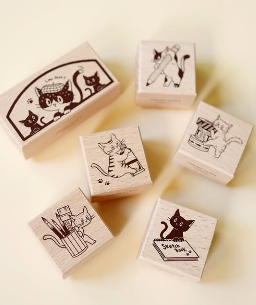 日本Ob1toy x文畫季．貓咪與文具木頭印章 共六款