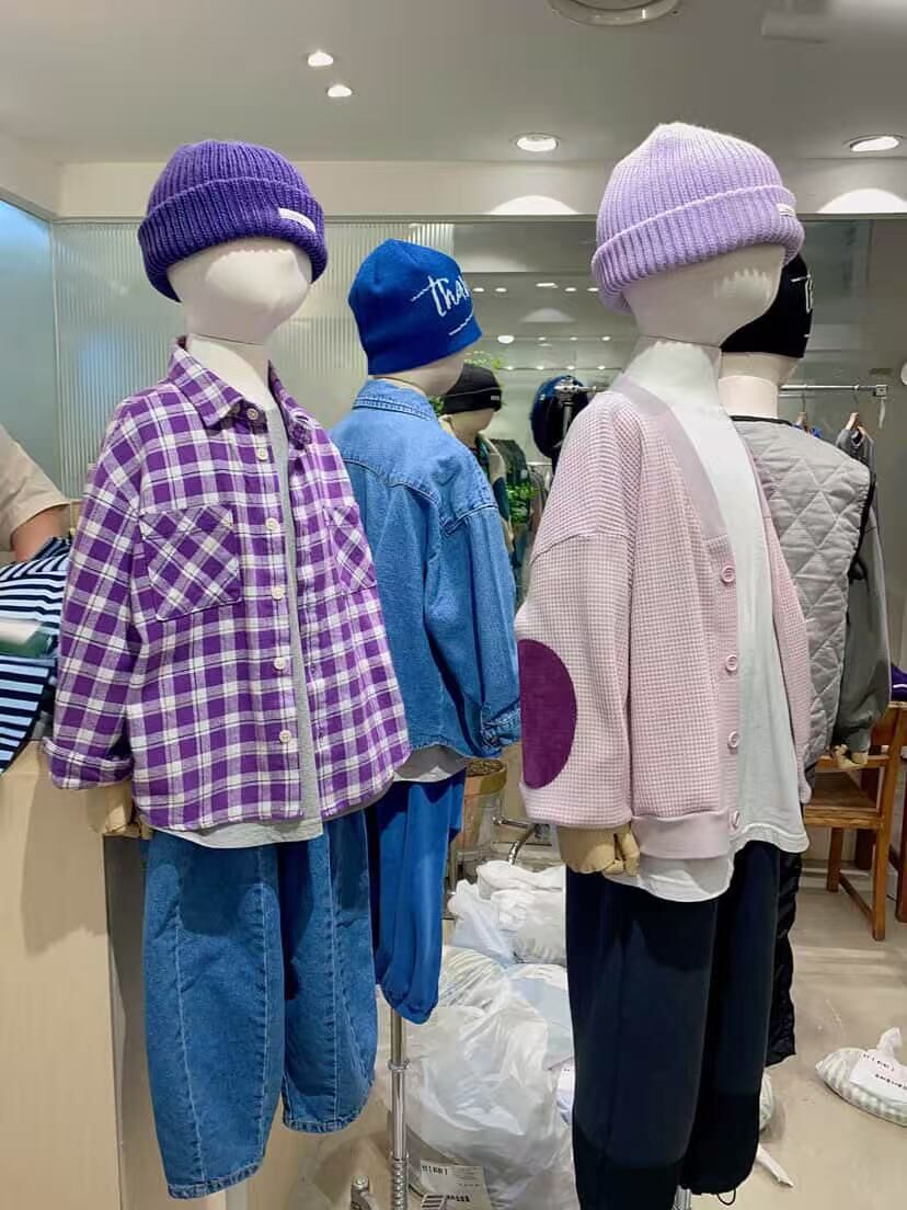 淺紫拼色窩夫格針織外套