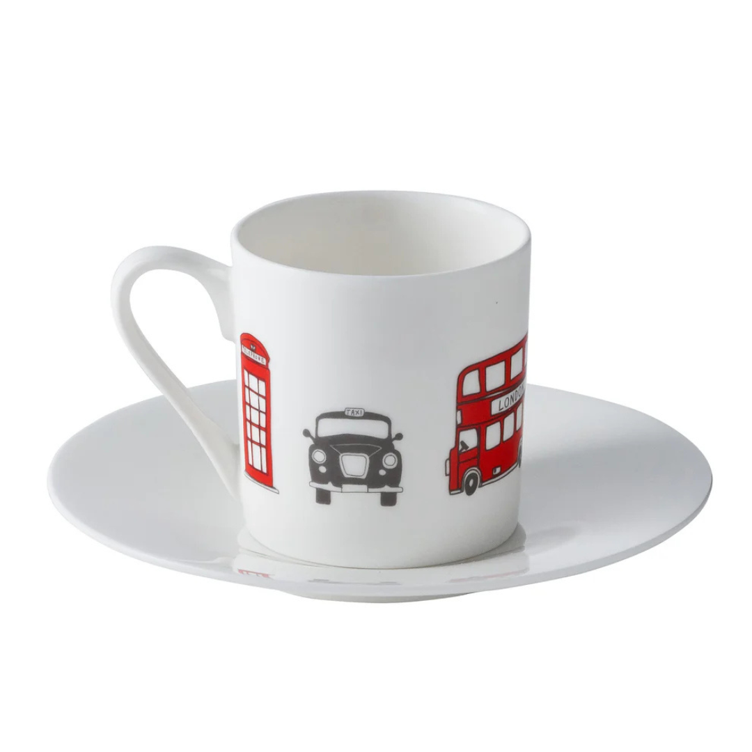 1VE1026-054 VICTORIA EGGS London Skyline - Boxed Set of 2 Espresso Cups and Saucers GIFT SET #ESM02 (D-EU-E)