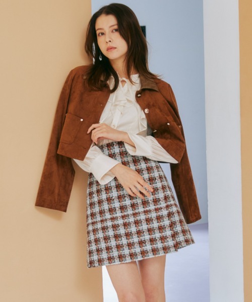 [預購] 折扣JILL by JILL STUART亮鑽釦格紋呢料短裙