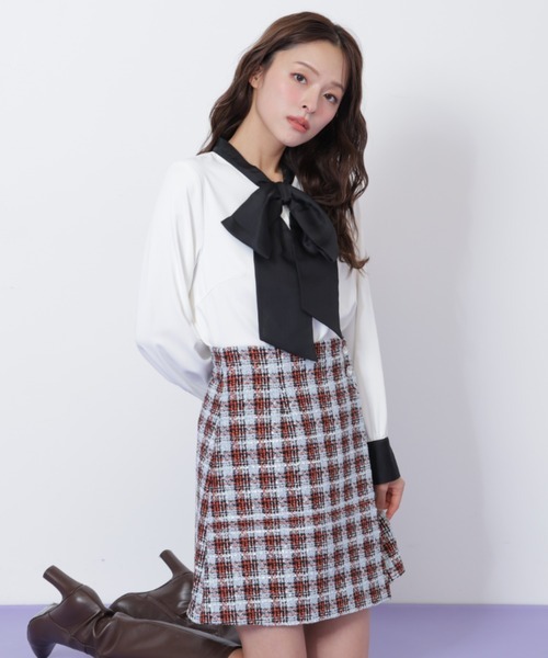 [預購] 折扣JILL by JILL STUART亮鑽釦格紋呢料短裙