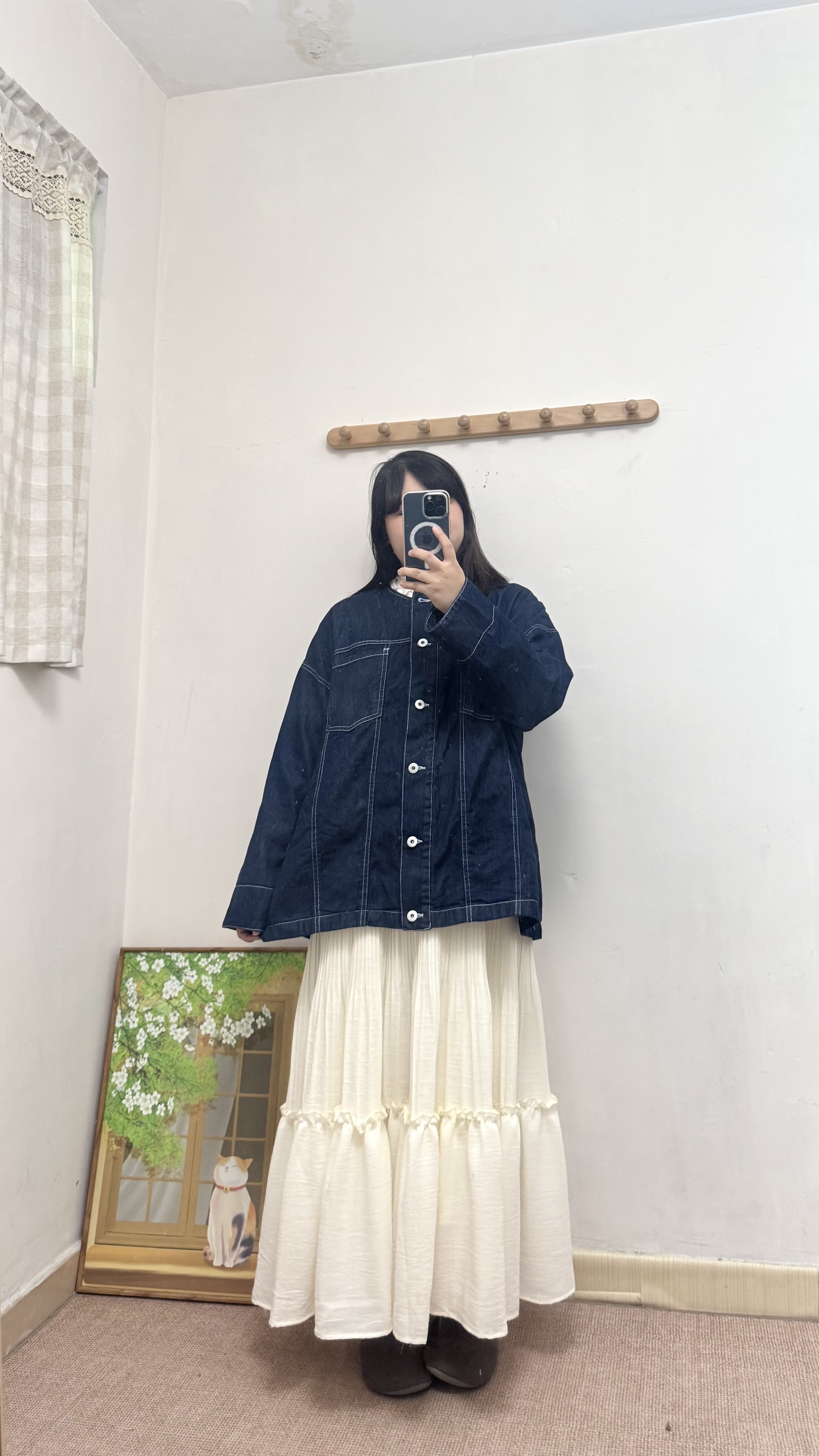 圓領中長牛仔外套