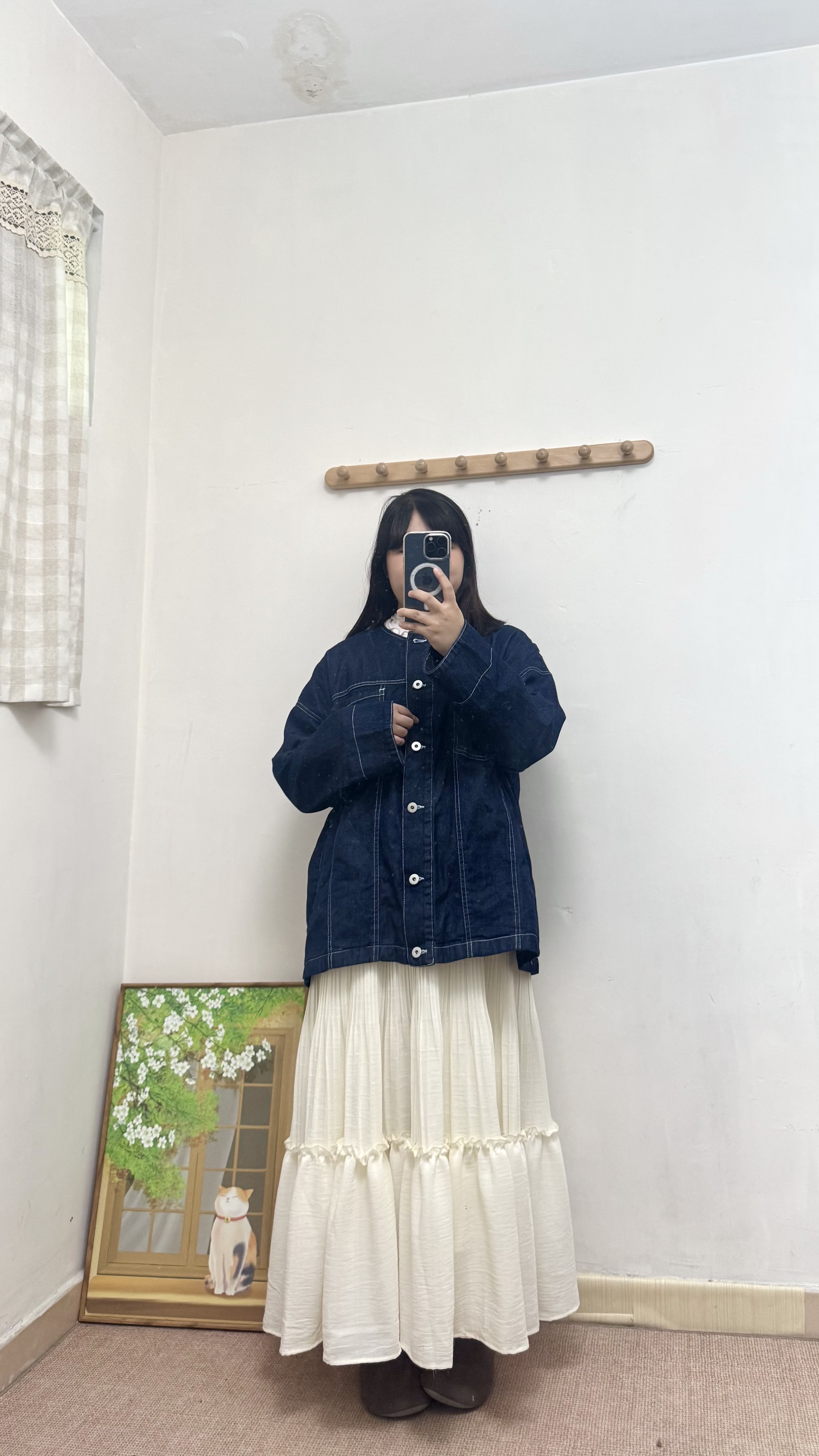 圓領中長牛仔外套