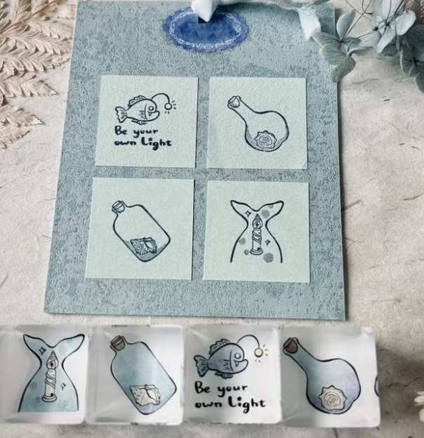 好築藝．壓克力印章 瓶中聽貝/鯨尾燈塔/瓶中玫瑰/深海之光