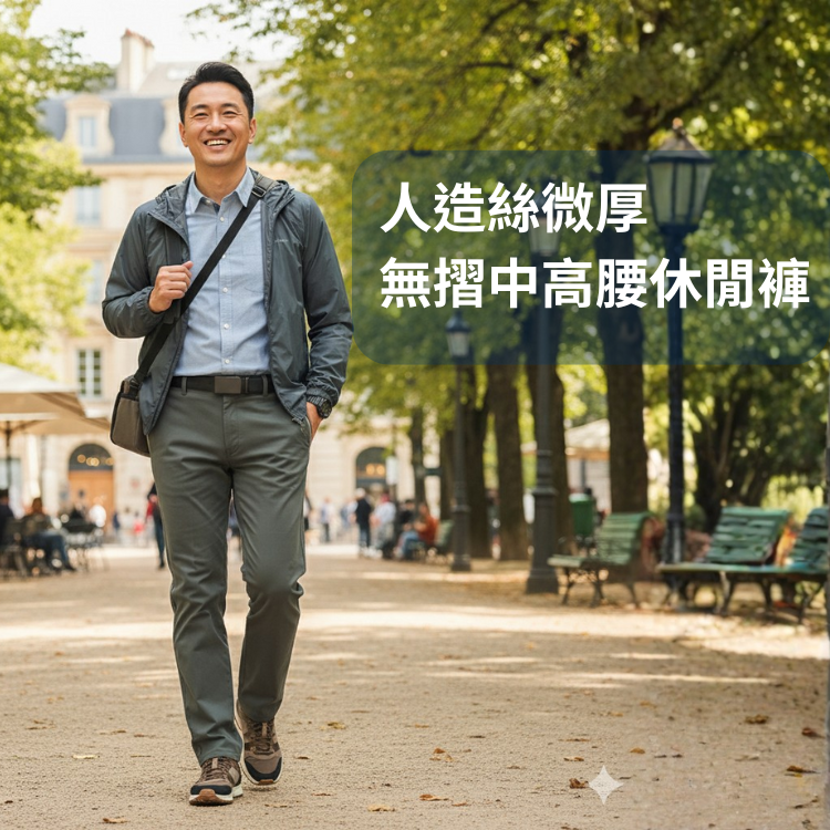 甄褲｜人造絲微厚休閒褲｜中高腰直筒・無摺設計・四季可穿（30~43 吋）免費改長