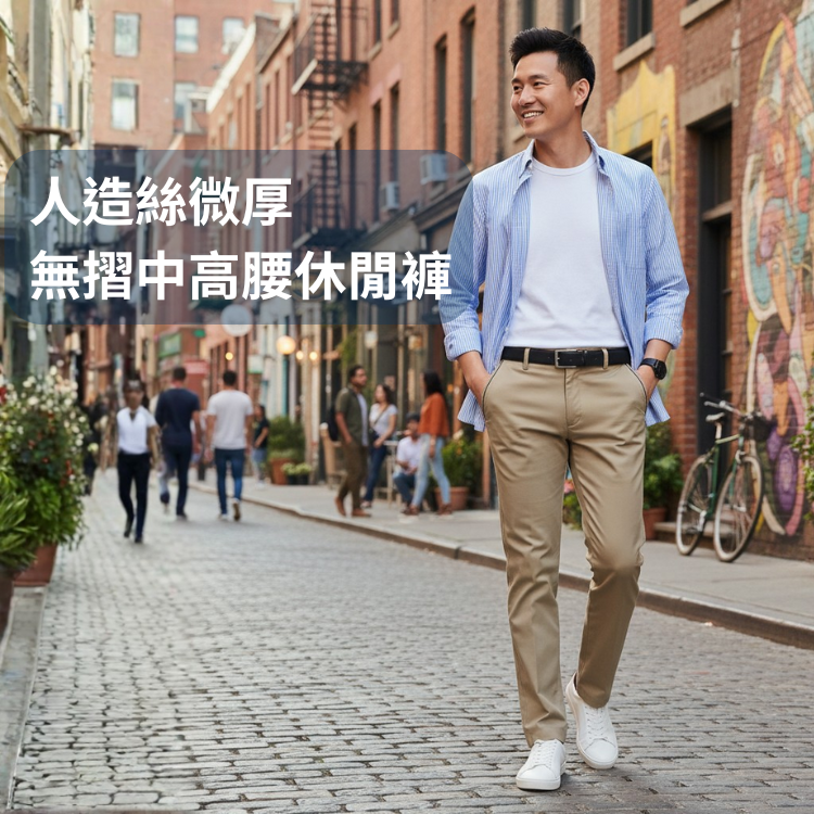 甄褲｜人造絲微厚休閒褲｜中高腰直筒・無摺設計・四季可穿（30~43 吋）免費改長
