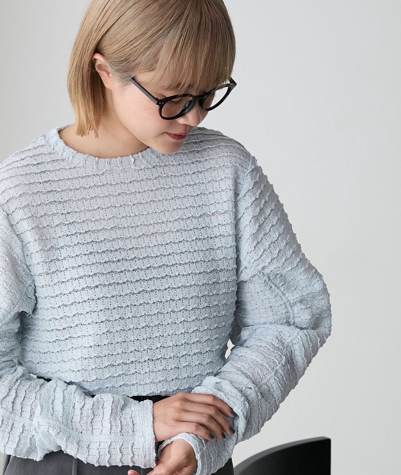 【預購】JN102505 forksy. 透明提花泡泡袖短上衣(FREE SIZE)