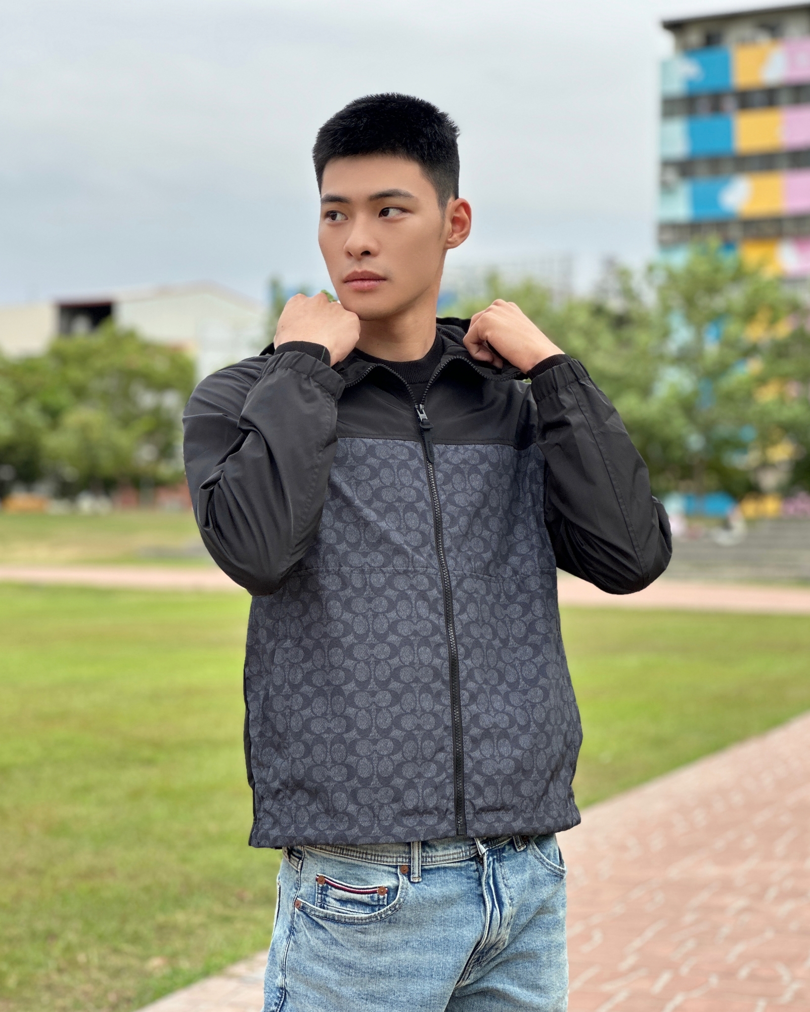 Coach 經典滿版拼接 防風外套 連帽外套
