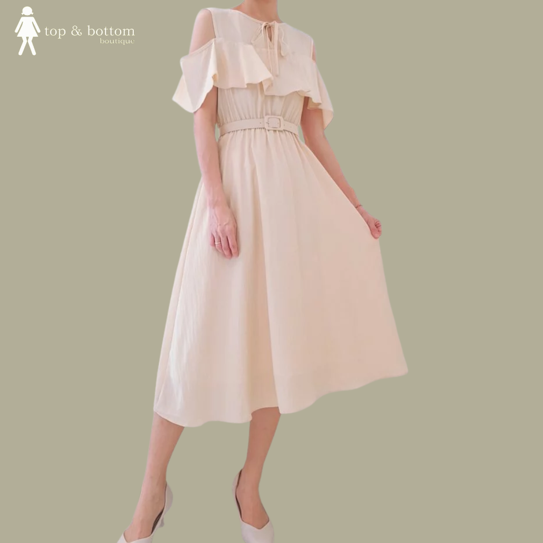 COLD SHOULDER RUFFLES SIMPLE DRESS