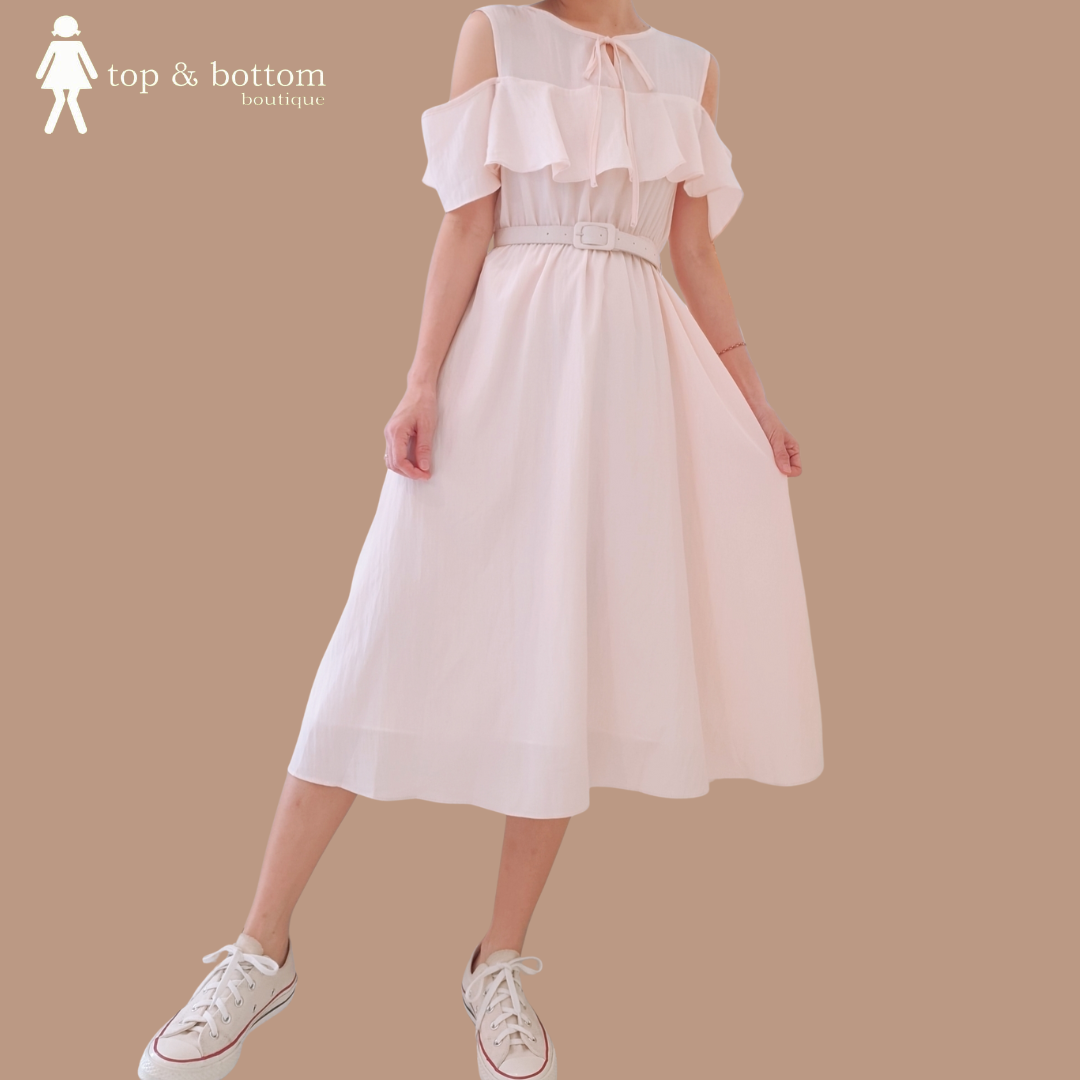 COLD SHOULDER RUFFLES SIMPLE DRESS