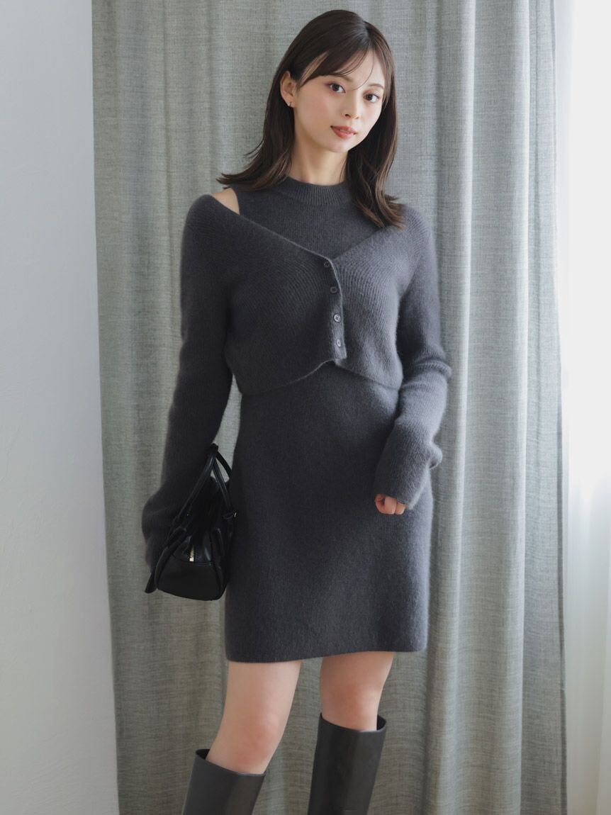 [預購]折扣 SNIDEL浣熊毛混羅紋無袖洋裝