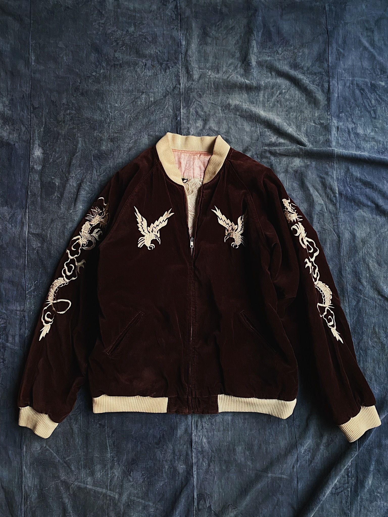 80-90s Japanes Souvenir Jacket /日本橫須賀外套 絨面 虎鷲刺繍