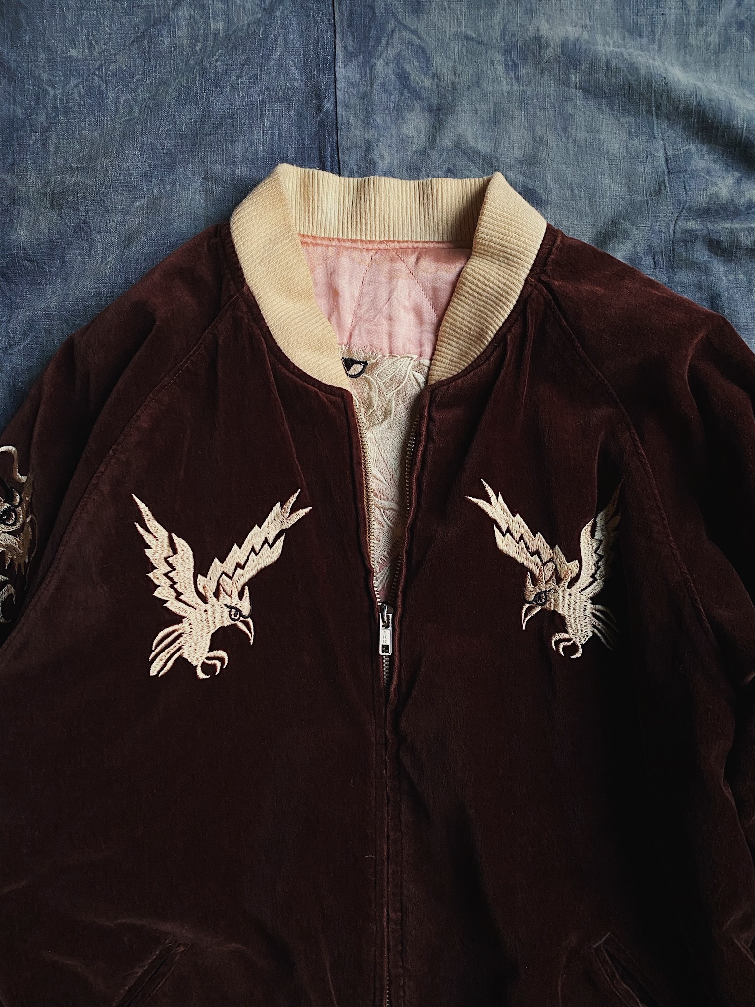 80-90s Japanes Souvenir Jacket /日本橫須賀外套 絨面 虎鷲刺繍