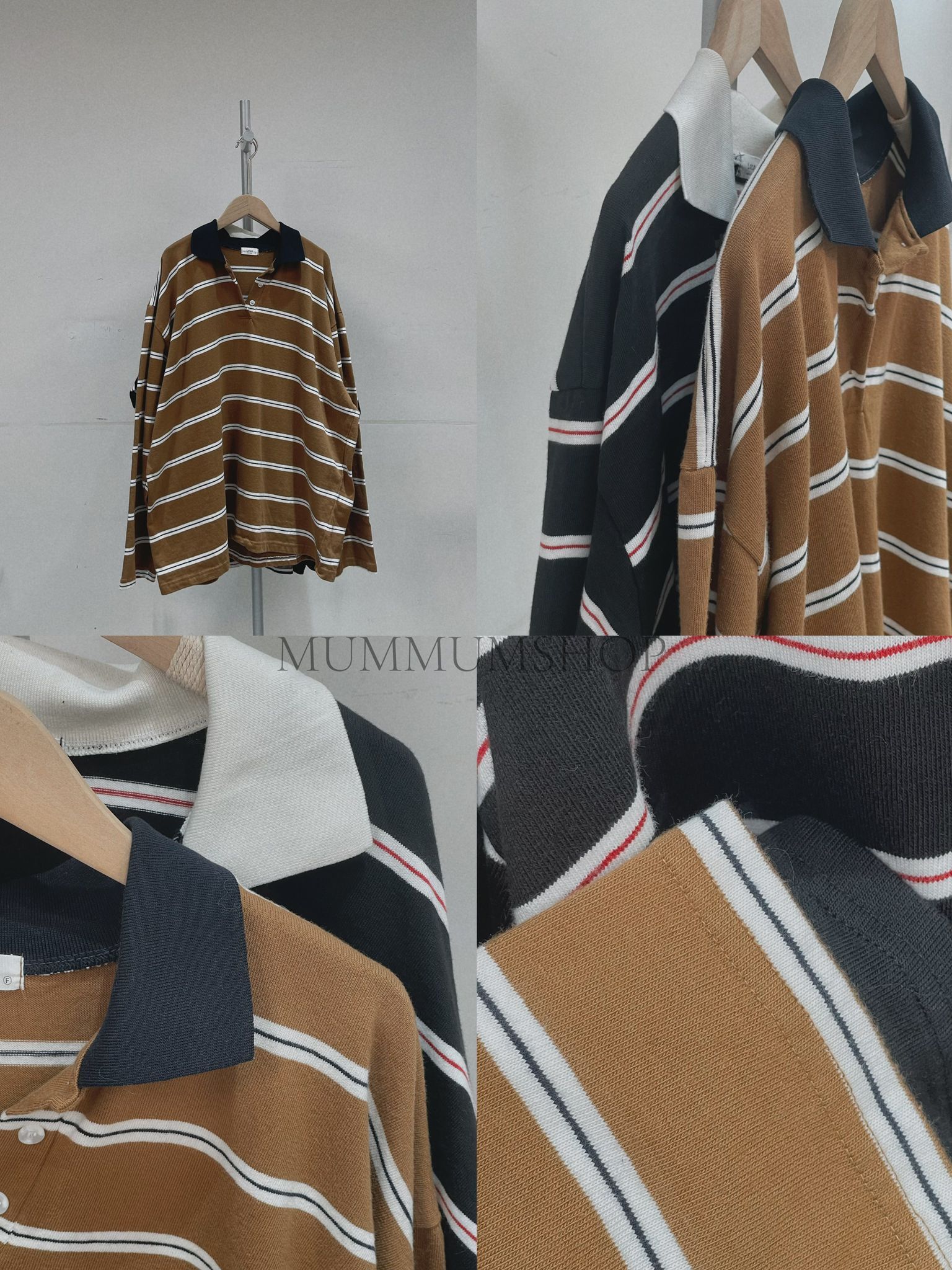 0212804a/韓國old school 撞色條子恤衫棉T/52C'52W'27L'