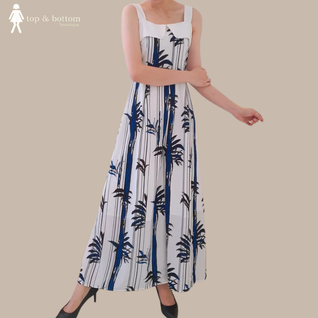 STRAP PRINTED WIDE LEG LONG JUMPSUIT