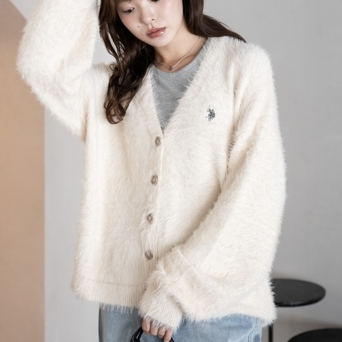 U.S. POLO ASSN. x WEGO 針織開襟衫 外套 絨毛 落肩外套 蓬鬆 99111745