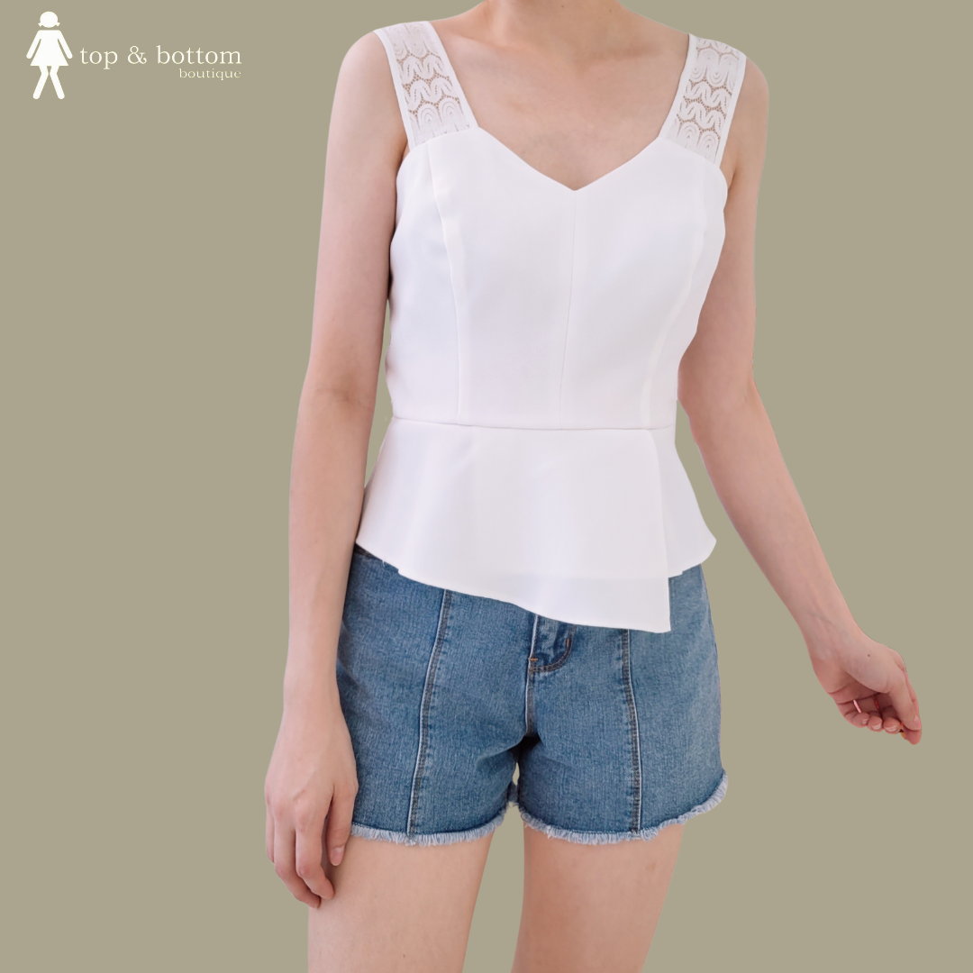 STRAP V NECK PEPLUM BLOUSE