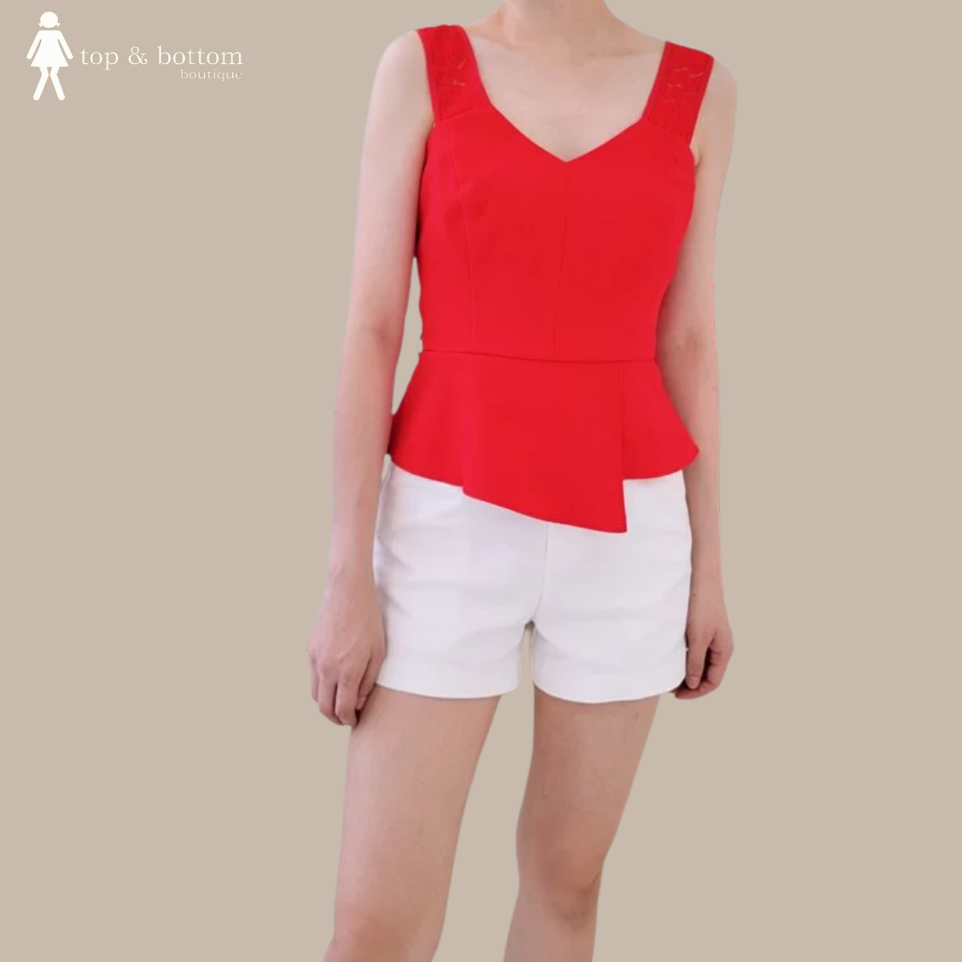 STRAP V NECK PEPLUM BLOUSE