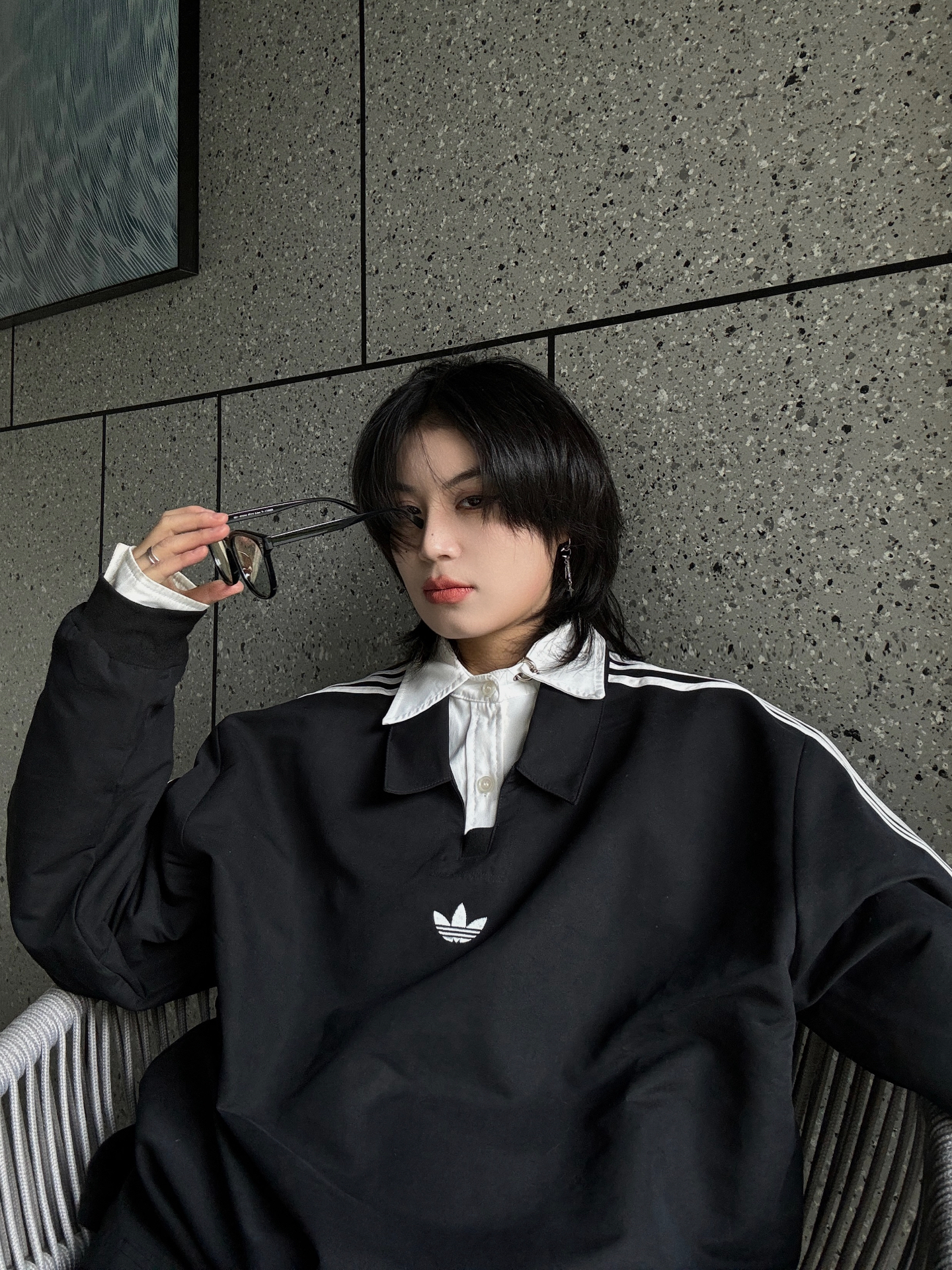 代購-Adidas Originals RUGBY POLO SHIRT 長袖Polo衫 男女同款 黑/粉