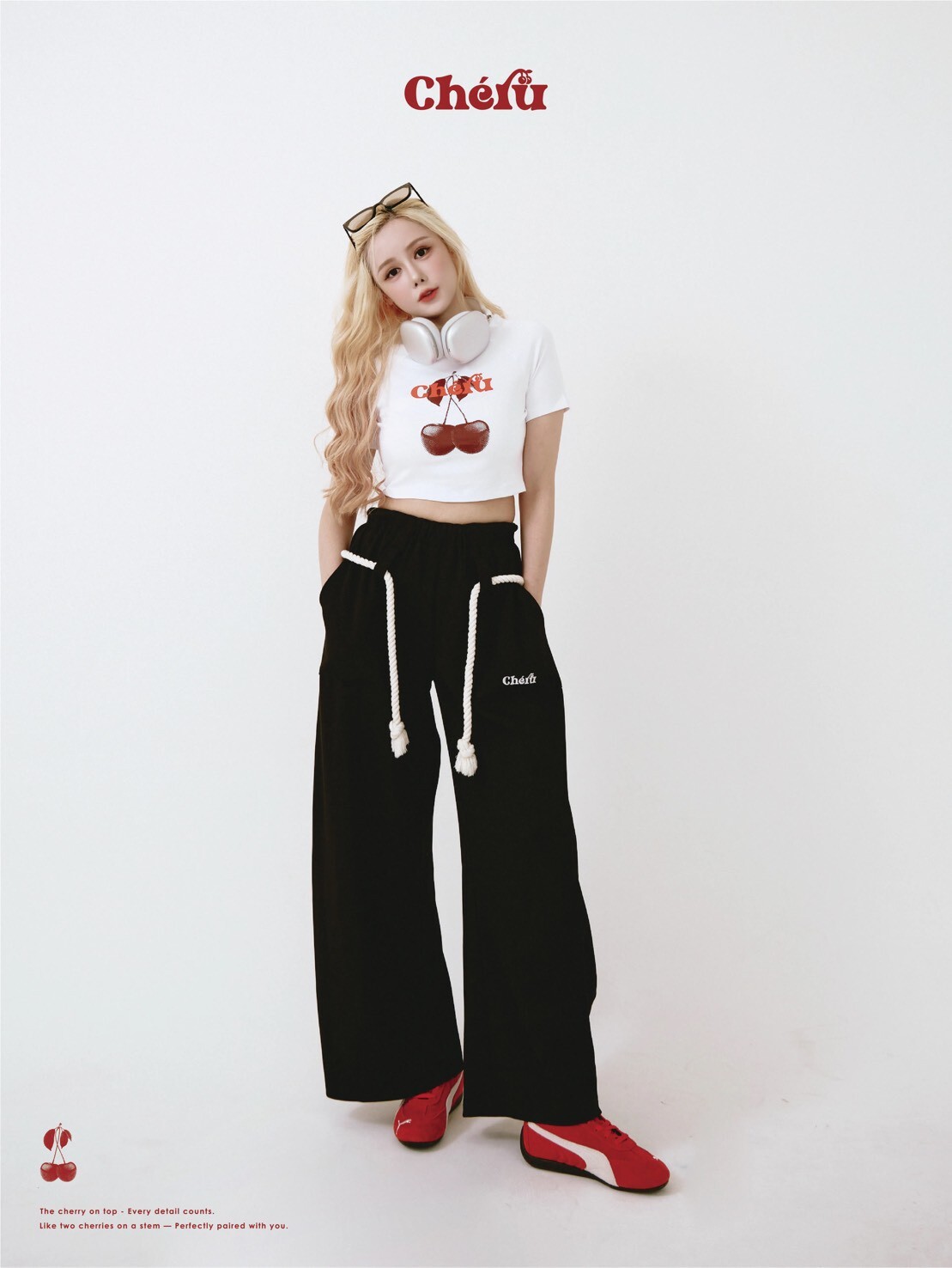 Cheru 經典LOGO 特殊麻繩 黑色彎刀棉褲