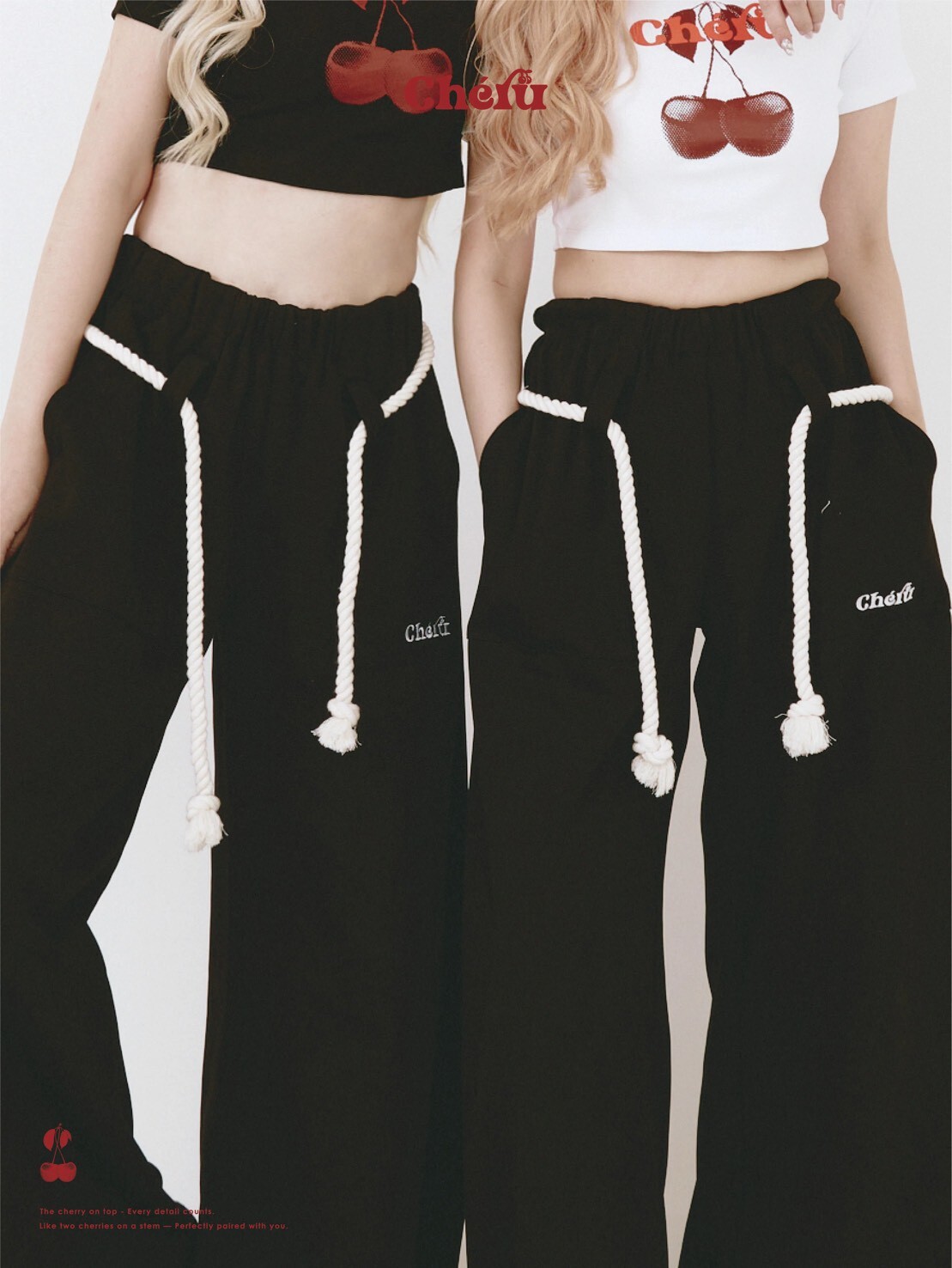 Cheru 經典LOGO 特殊麻繩 黑色彎刀棉褲