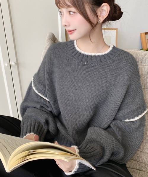 moment+ 落肩滾邊圓領毛衣 五色