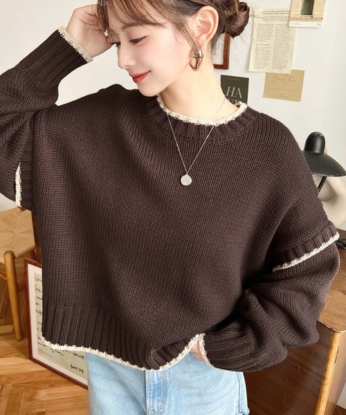 moment+ 落肩滾邊圓領毛衣 五色